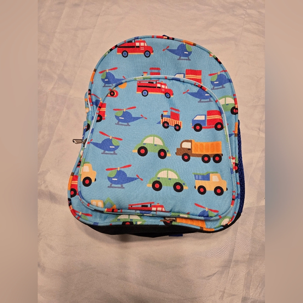 Wildkin 13 Inch Kids Backpack Elementary School Travel Trucks Cars Blue EUC‎